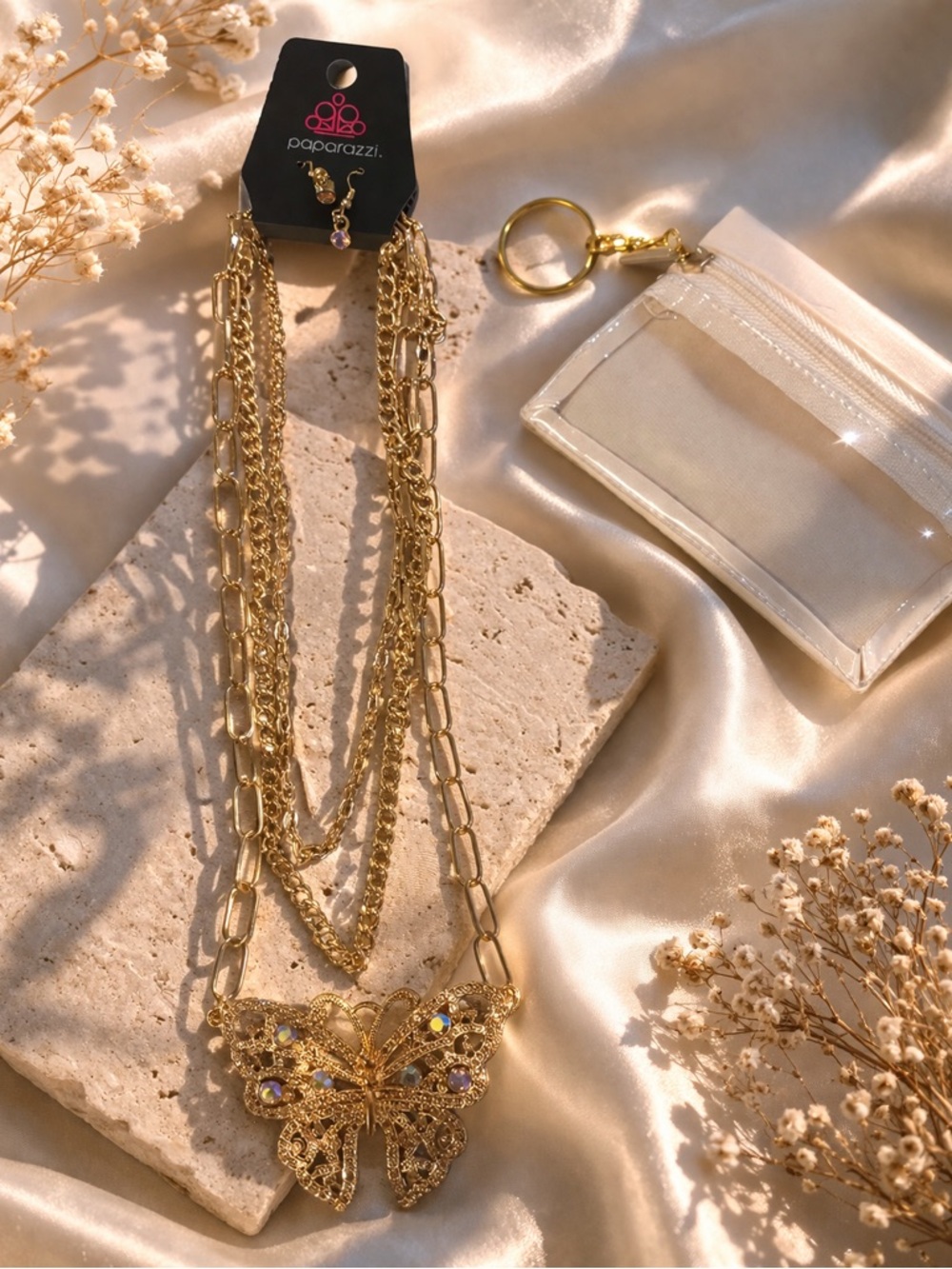 Paparazzi Gold Multi-Layer Butterfly Necklace with Iridescent Accents